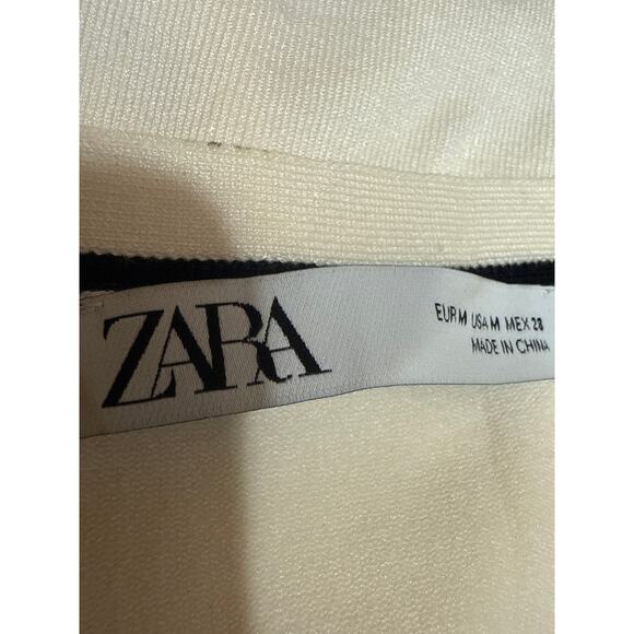 Zara Cream Black Long Sleeve Deep V Neck Button Up Cardigan Sweater Top Size M - Picture 3 of 4